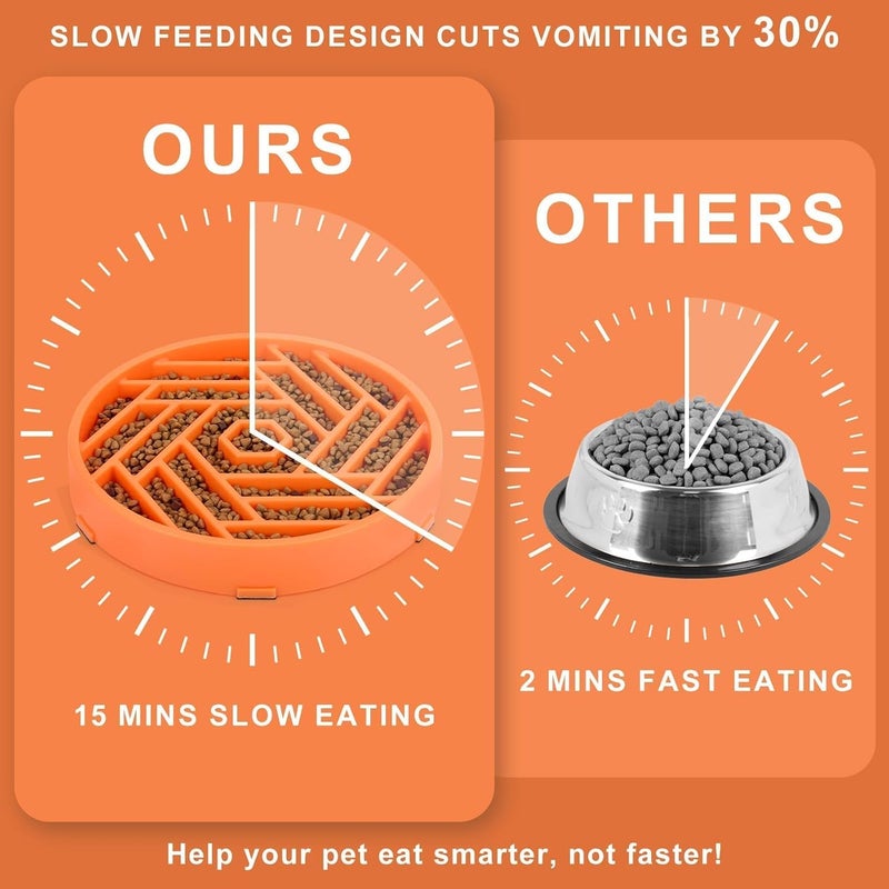 tobyto Slow Feeder Dog Bowls Large Medium Breed,Anti-Choking Slow Eating Dog Food Bowl,Non Slip Pet Slower Food Feeding Bowls Large Puzzle Slow Feeder Bloat Stop Maze Dog Dishes,Orange - Image 4